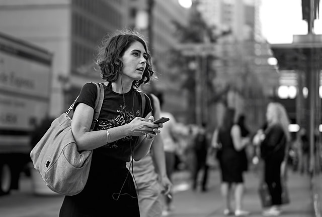 Sunset behind this subject on the street in New York will cause any camera’s exposure calculation to suggest a much darker exposure than what is right. I will do test photos and tweak until I'm satisfied. Then I can set the focus and exposure and wait for a subject, knowing that the exposure is set manually to be correct. Leica M10 with Leica 50mm Summilux-M ASPH f/1.4 BC. 1/250 at ISO 100. © 2018 Thorsten von Overgaard.